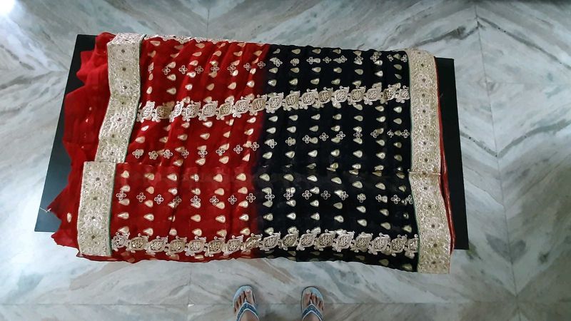 Heavy Red &amp; Black Saree With Blouse Piece