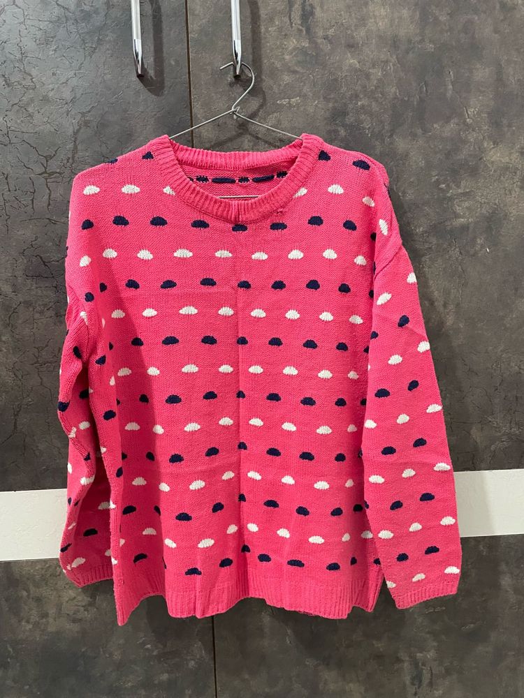 Pink Polka Dot Knit Sweater