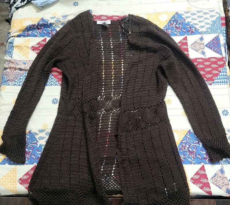 Brown Crochet Cardigan