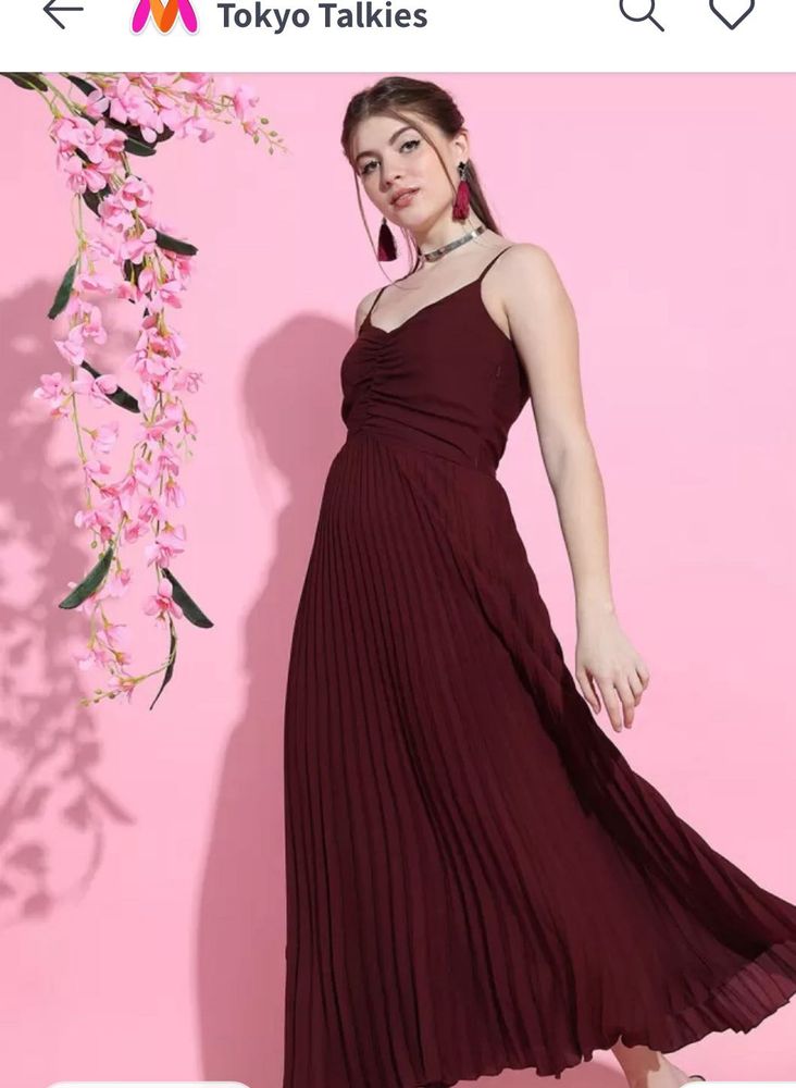 Burgundy Pleated Maxi Dress