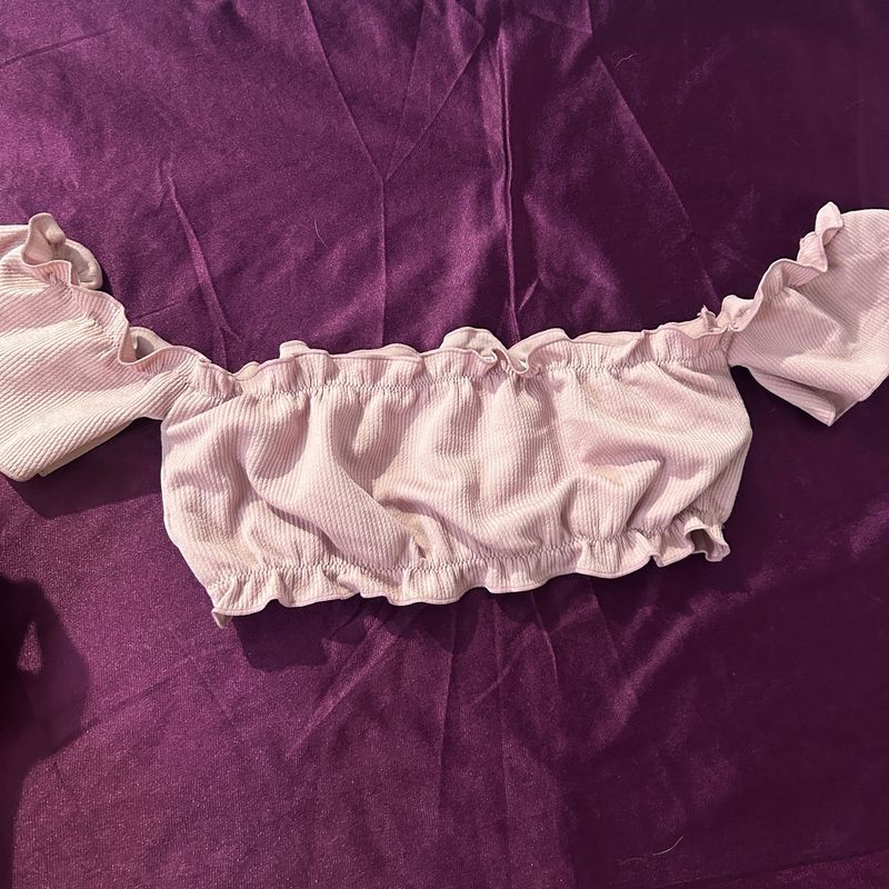 Cute Baby Pink Crop In Top Ruffle Style