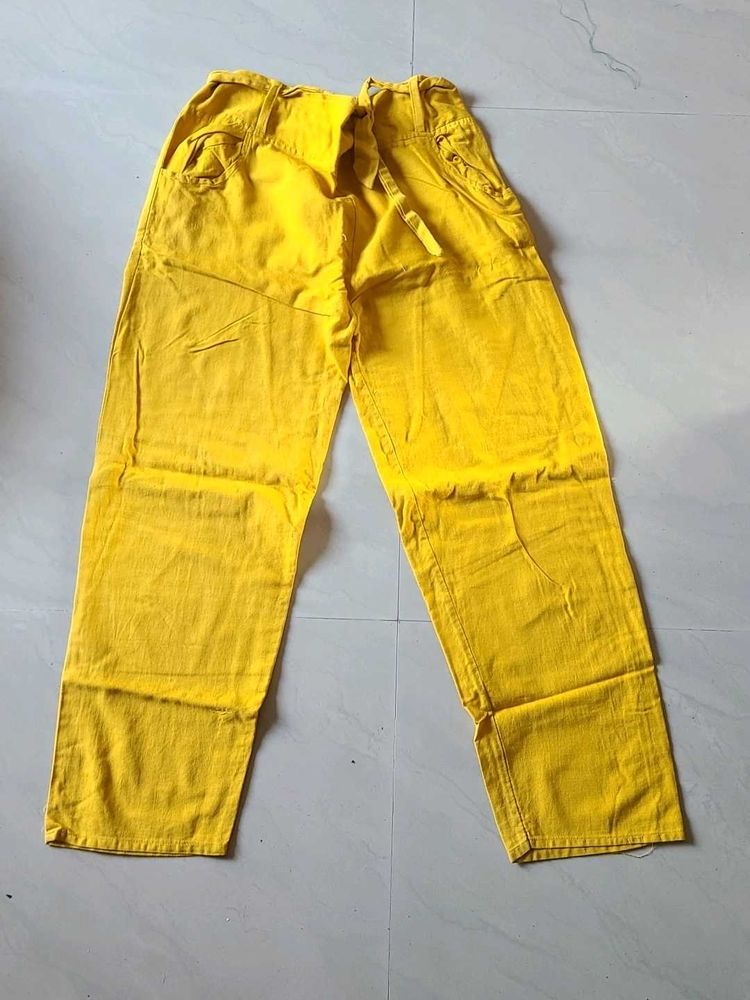 Yellow Tie Waist Pants