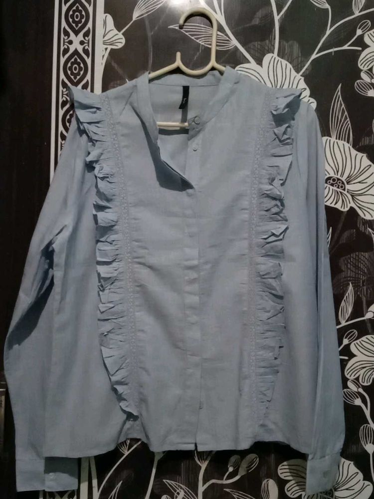 Light Blue Ruffle Blouse