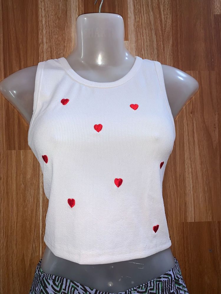 Cute Heart Embroidered Crop Top