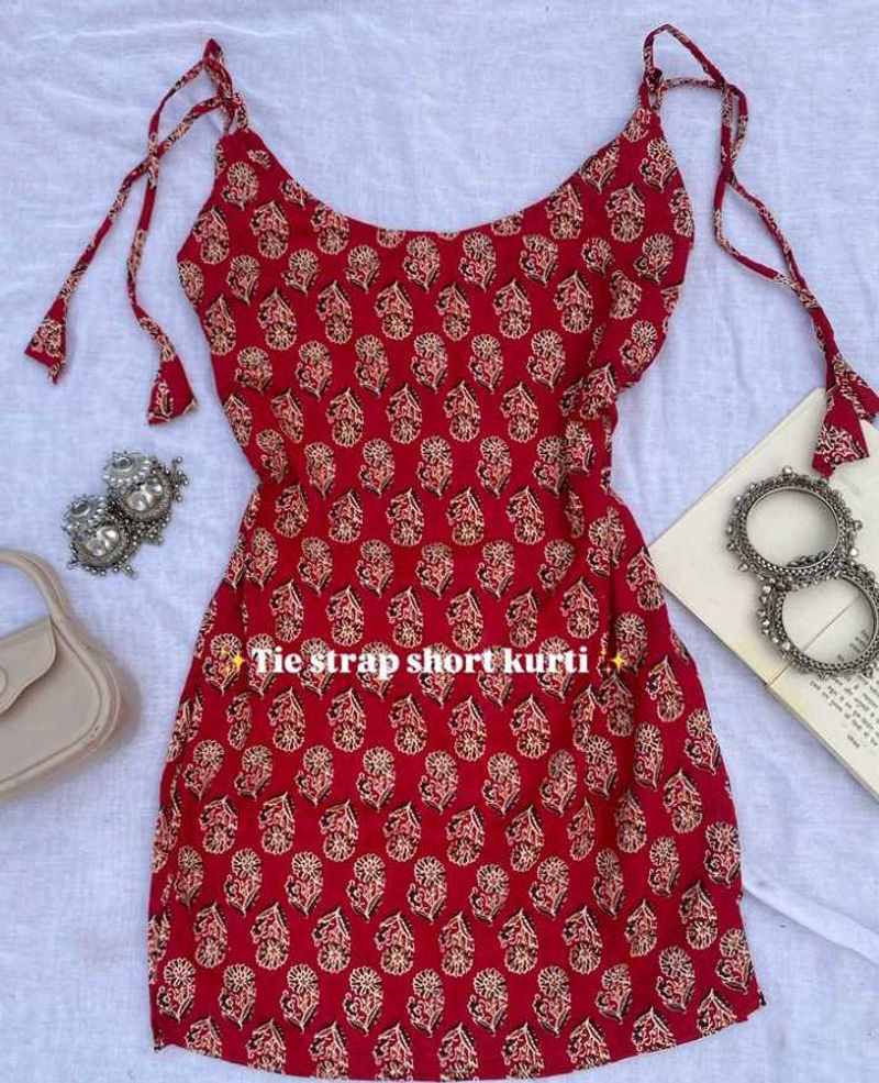 Red Print Tie Strap Kurti