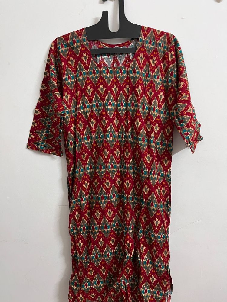 Printed Red and black kurta combo