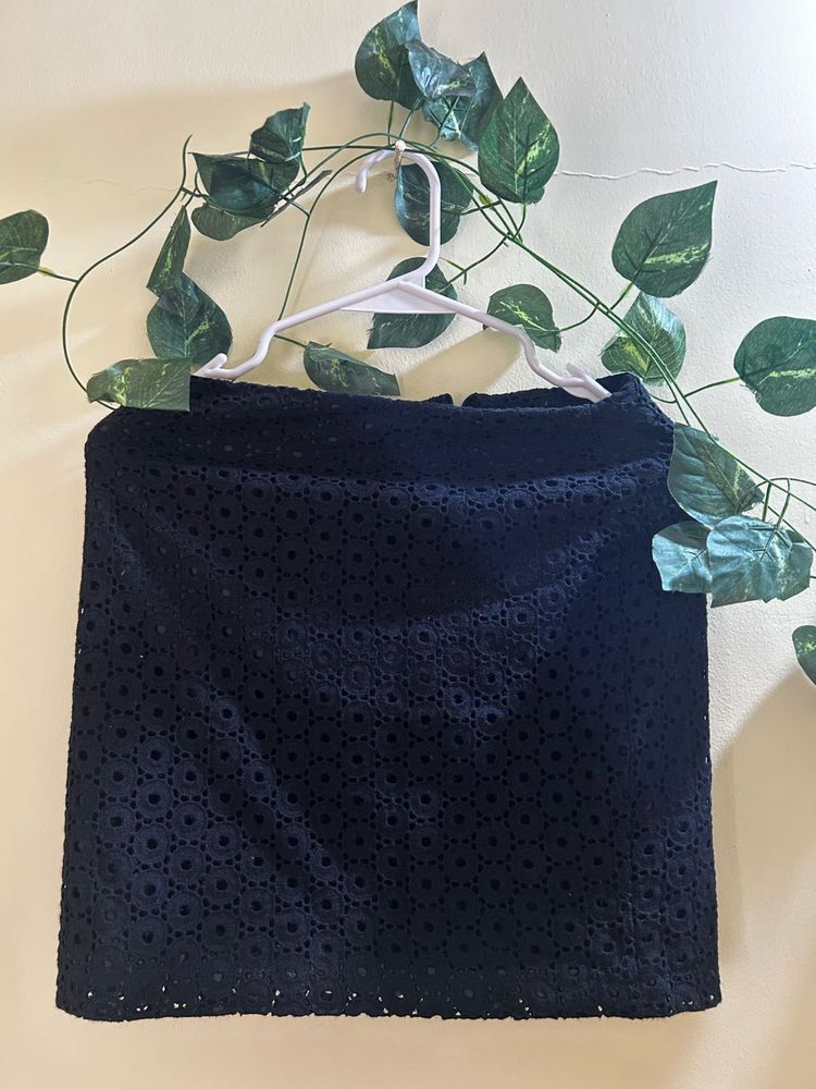 Navy Eyelet Mini Skirt