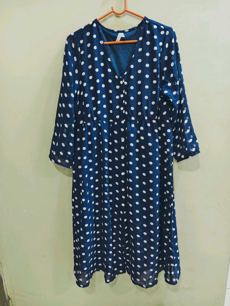 Navy Polka Dot Midi Dress combo of 2