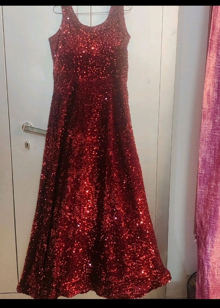 Maroon HeavyvSequin Gown With Ken Ken