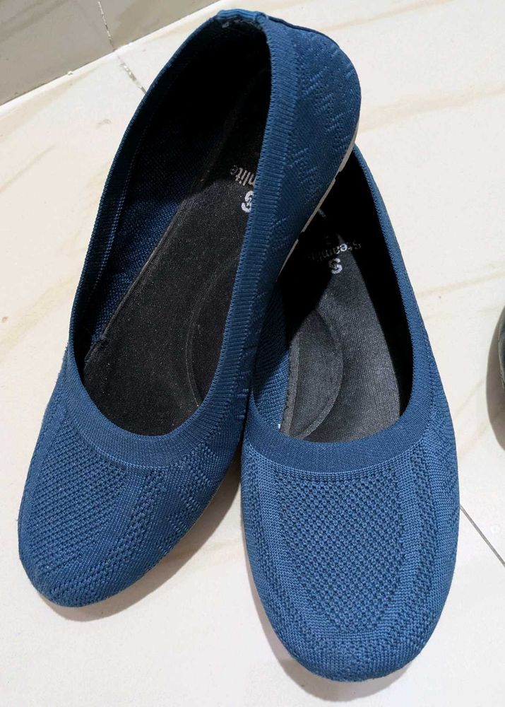 Blue Knit Ballet Flats