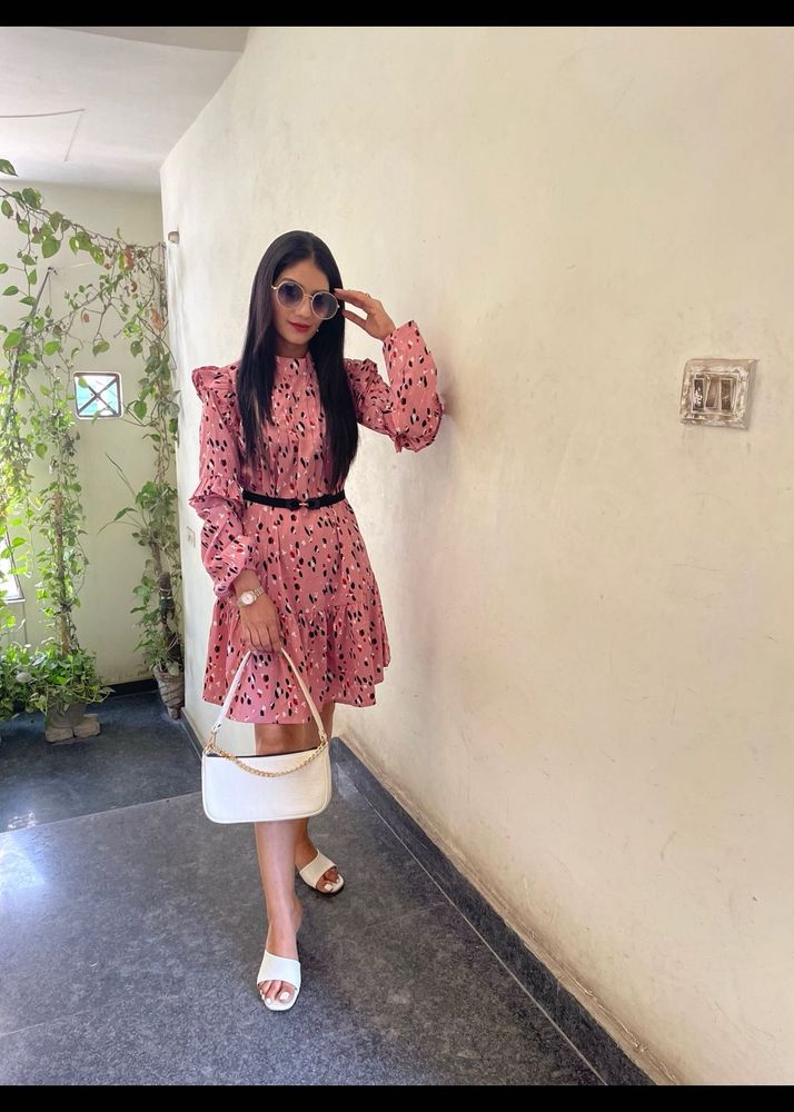 Pink Floral Print Dress