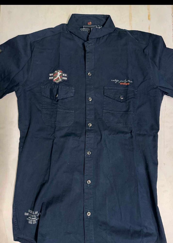 Vintage Style Navy Button-Down Shirt