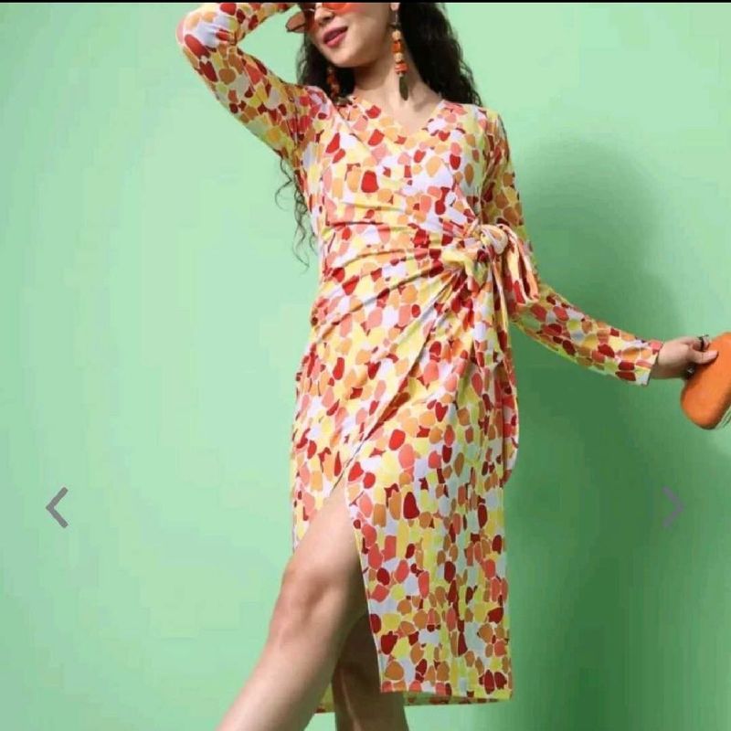 Brand New Colorful Print Wrap Dress