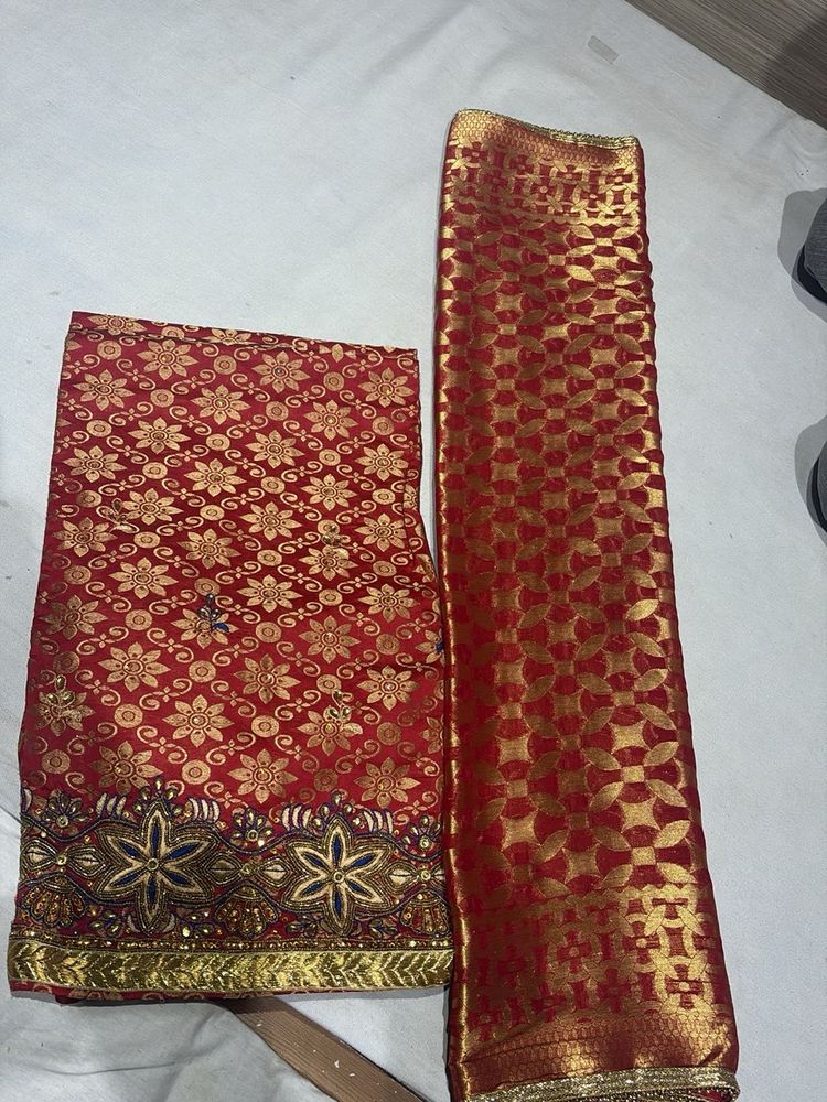 Red &amp; Gold Dress Material