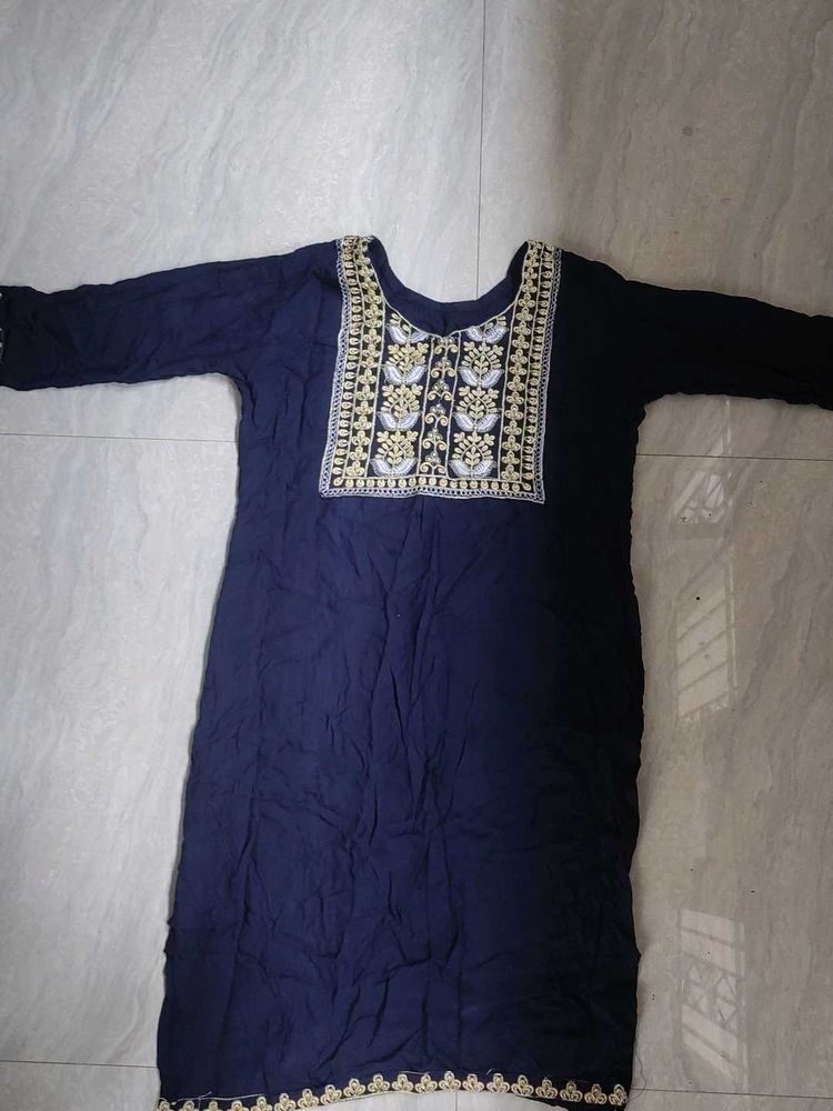Navy Blue Embroidery Kurti