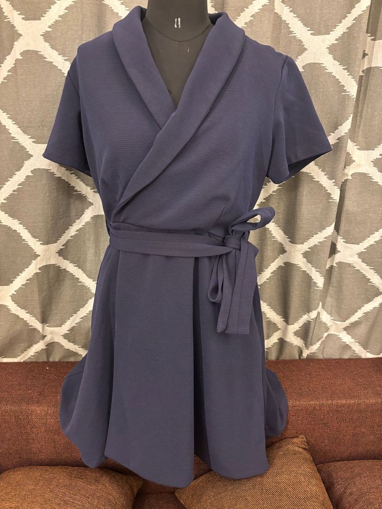 Stylish Navy Blue Wrap Dress