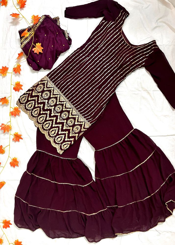Dark Purple Georgette Sharara For Party/Shaadi