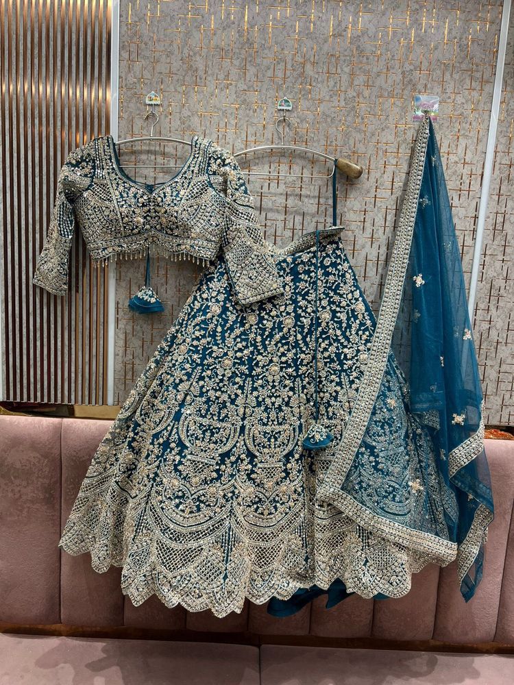 Elegant Teal Embroidered Lehenga Choli Dupatta