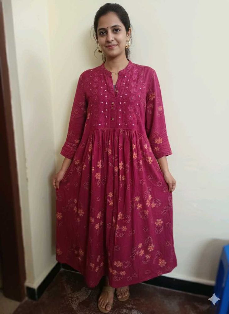 xxl a line mirror work embroidery kurta