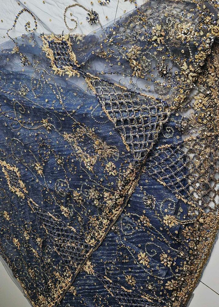 Blue &amp; Gold Embellished Fabric
