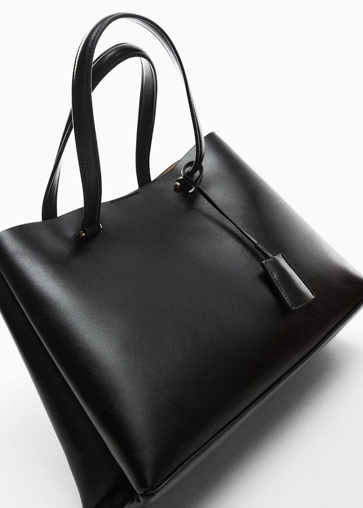 Mango Solid Minimalist Black Tote Bag
