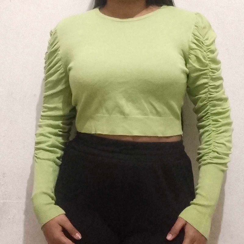 Green Ruched Sleeve Top