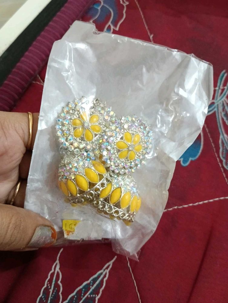 Yellow Jhumka Earrings 🆕