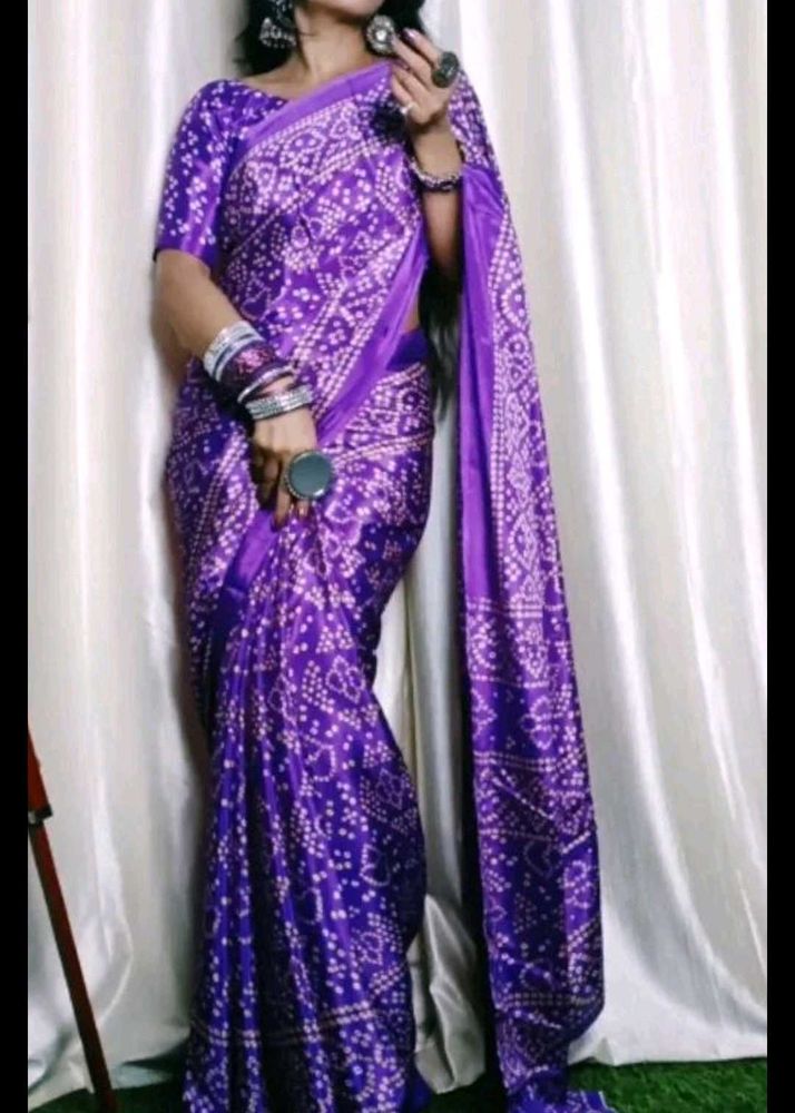 crape Purple Bandhani Saree
