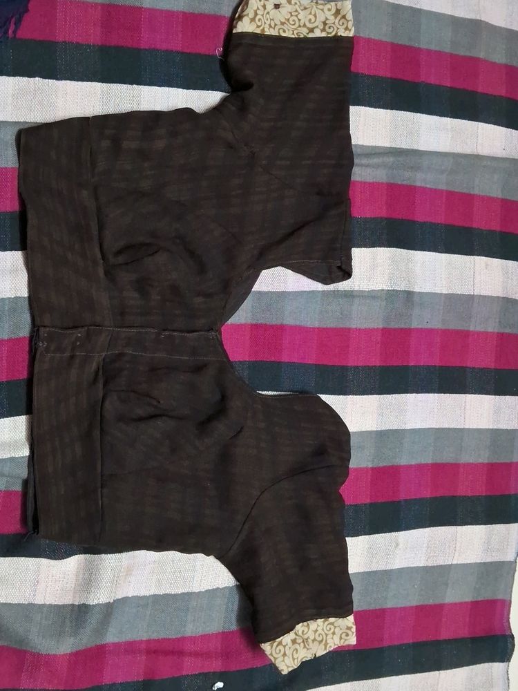 Blouse Coffee Brown With Border Of Cream Design