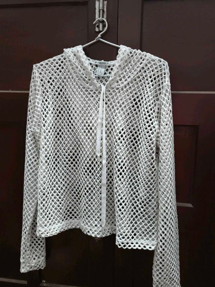 Forever 21 White Fishnet Hoodie