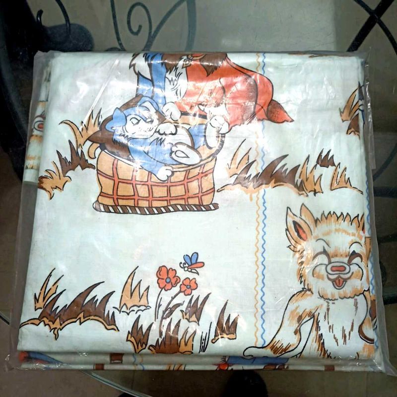 Kids Cartoon Bedsheet Blue With Pillow Cover