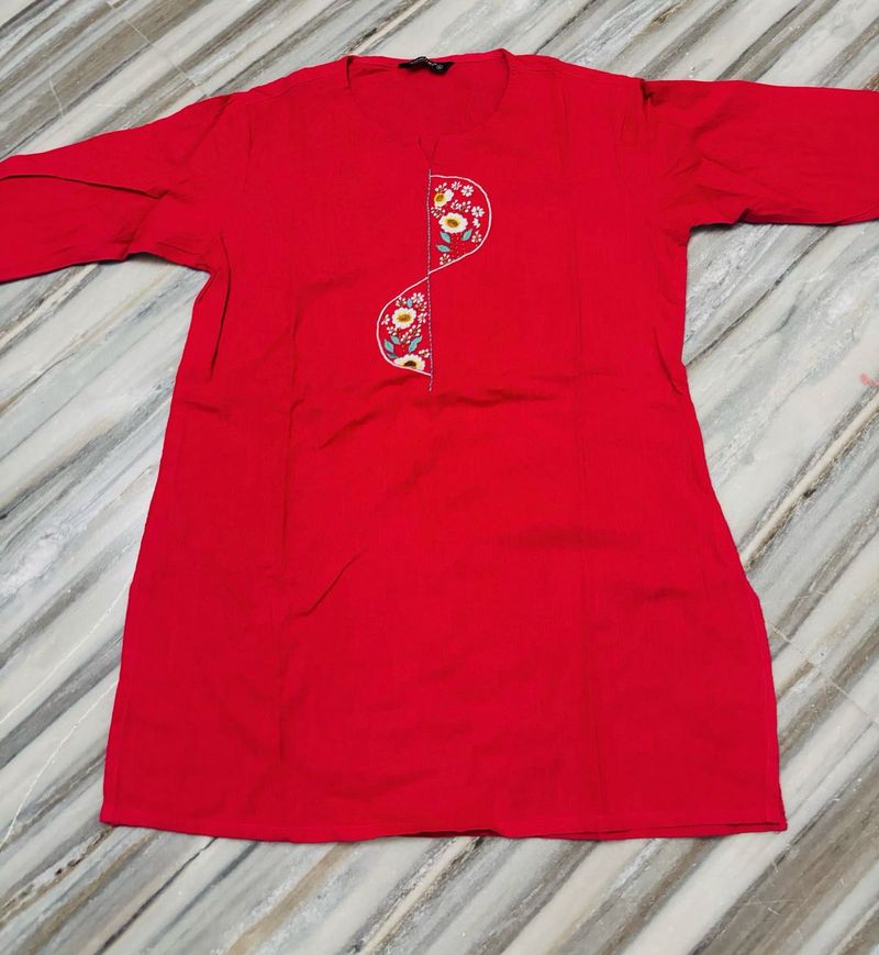 fushia embroidery kurta