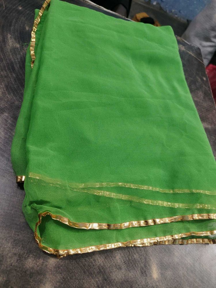 Green Dupatta with Gold Border