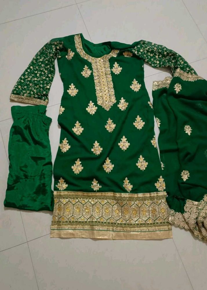 Green Kurta Plazzo With Dupatta