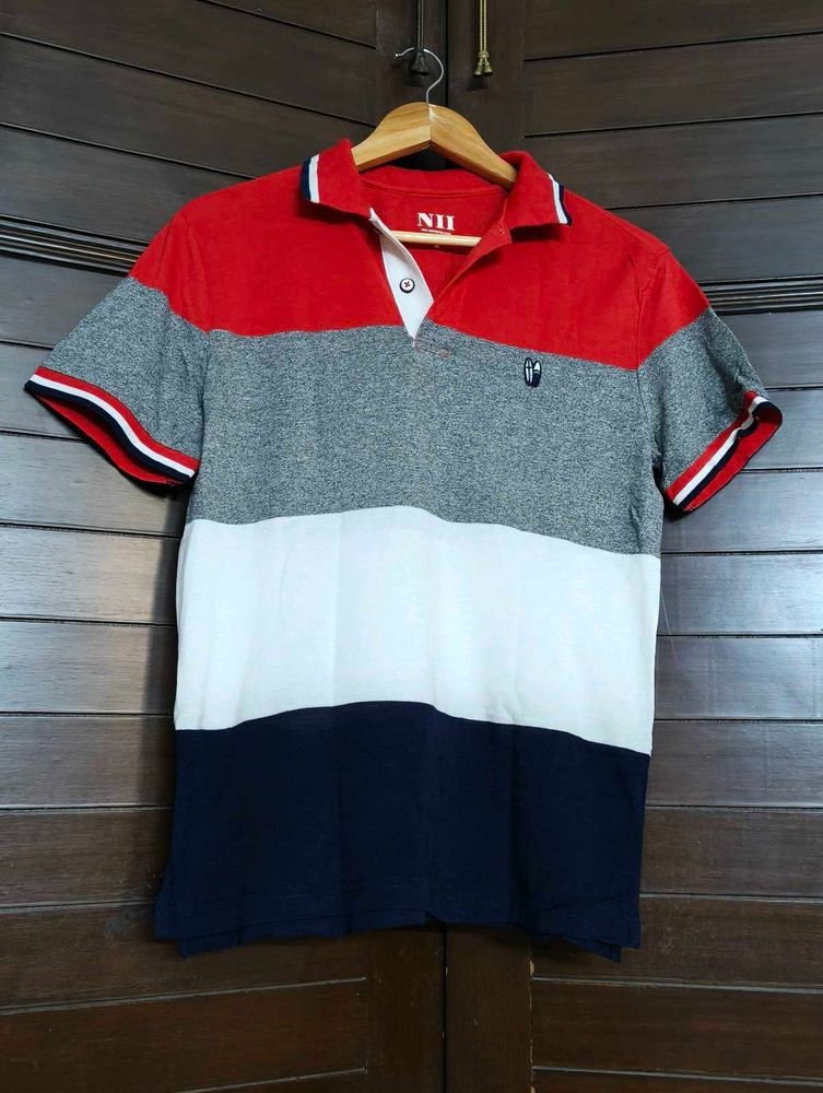 NII Men Striped Colourblocked Casual Polo Tshirt