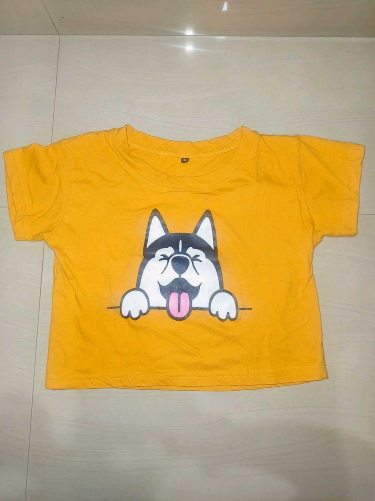 Yellow Husky Graphic Crop Tee
