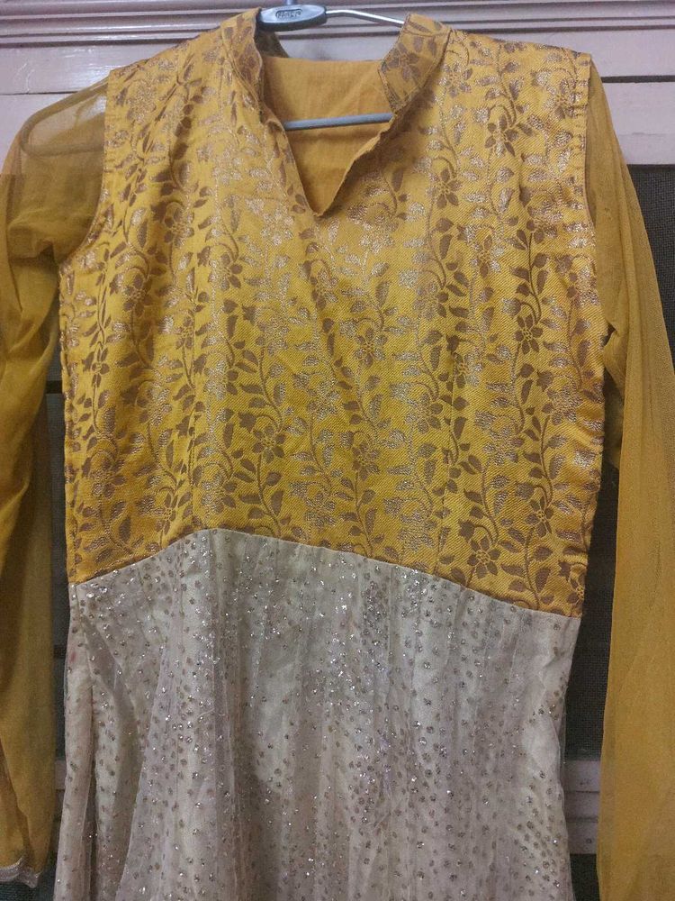 Mustard net anarkali
