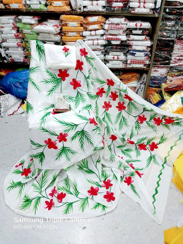Hand-painted Pure Cotton Mulmul Saree