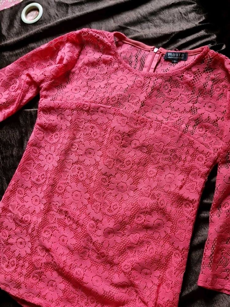 Pink Lace Long Sleeve Top