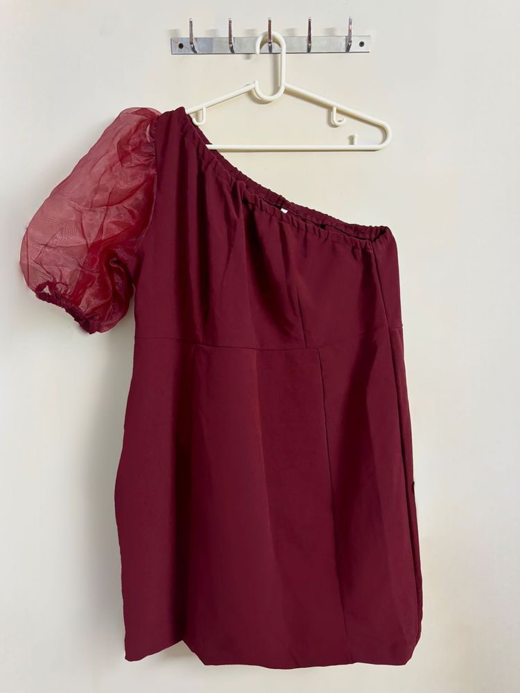 Instafab Maroon Off-Shoulder Sheath Dress