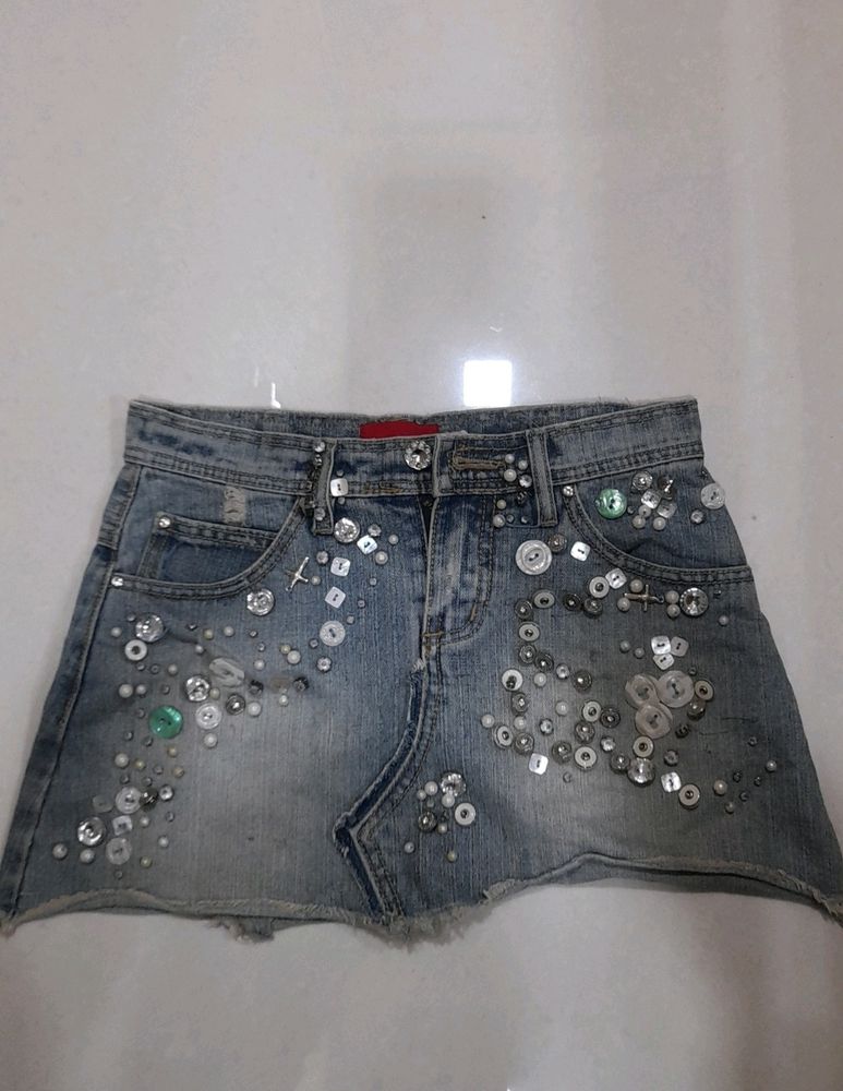 Y2K Vintage Denim Mini Skirt with Charms