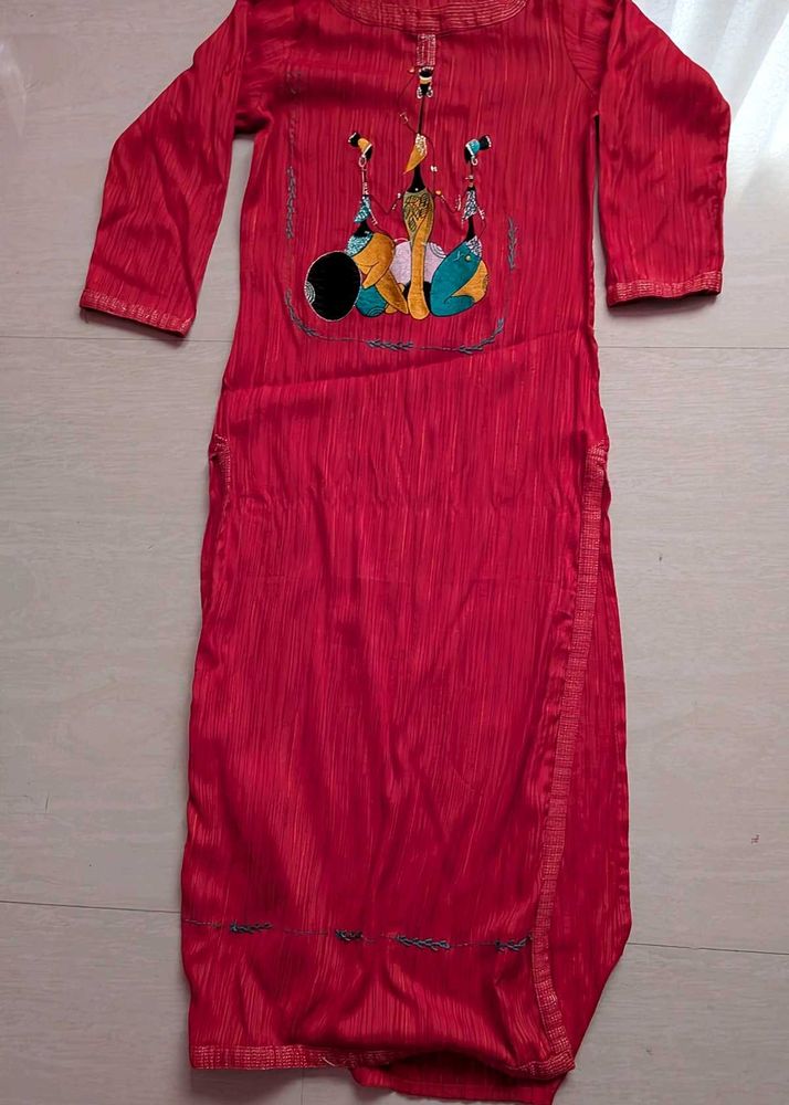 Red Embroidered Kurta