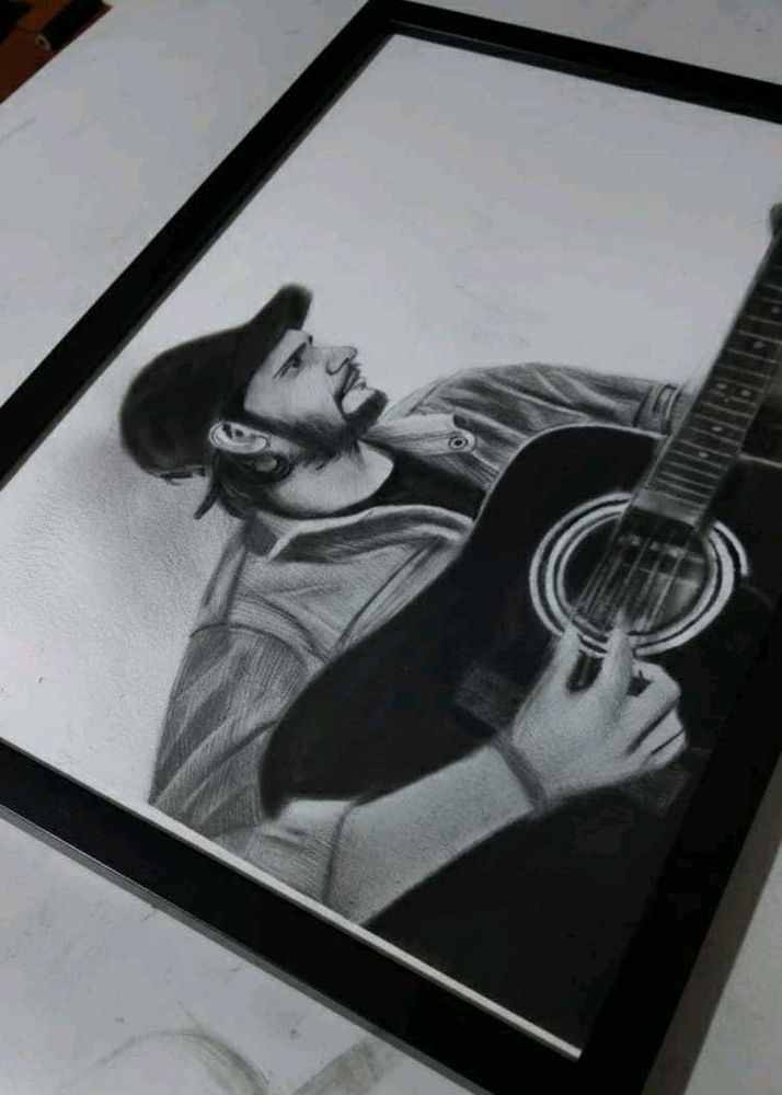 Guitar Player Framed Drawing