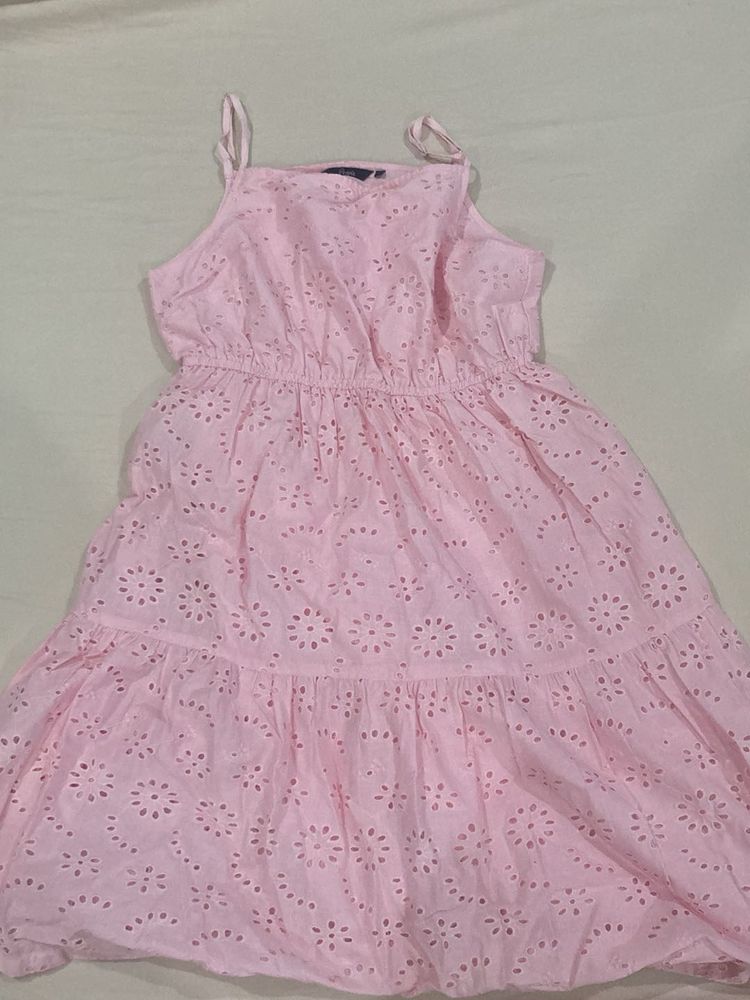 Baby Pink Short Length Dress With Spaghetti Straps