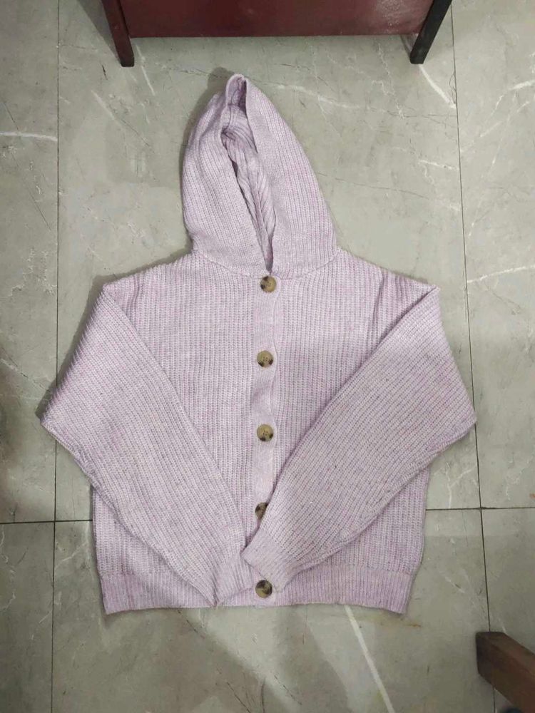 Lilac Hooded Knit Cardigan Baggy