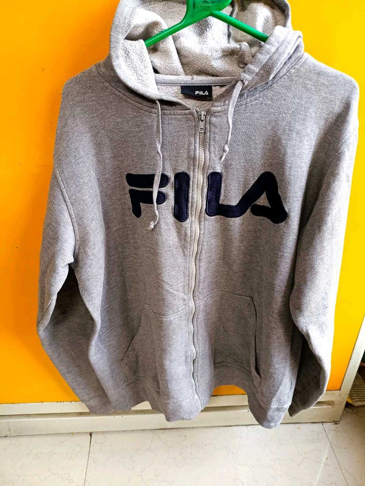 Combo Fila Grey Zip-Up Hoodie &amp; Hanes pullover