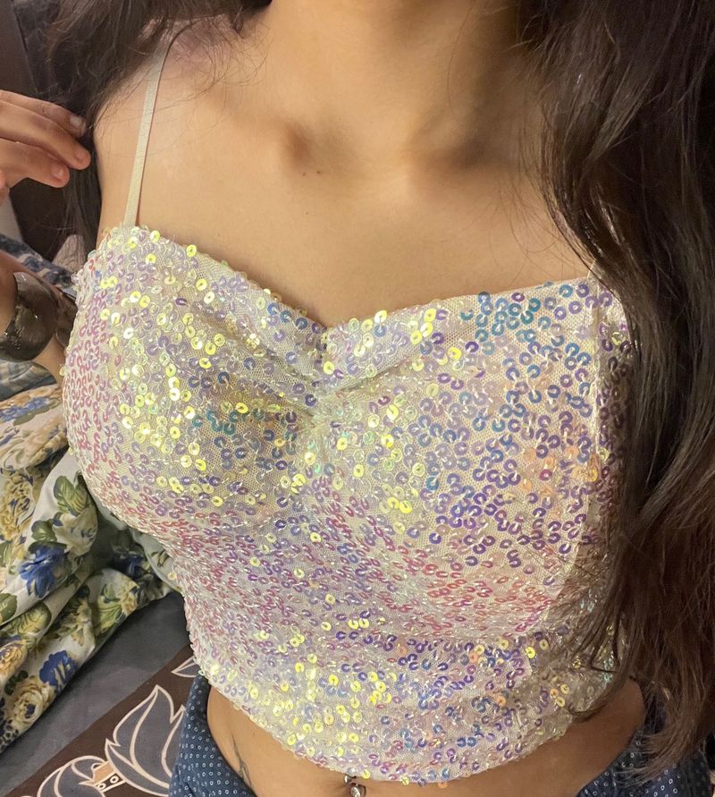 Iridescent Sequin Crop Top