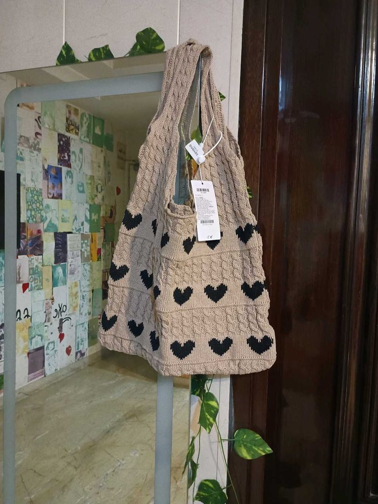 Knitted Heart Tote Bag