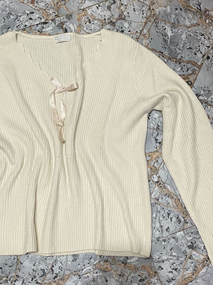 Ribbed Bow Detail Top
