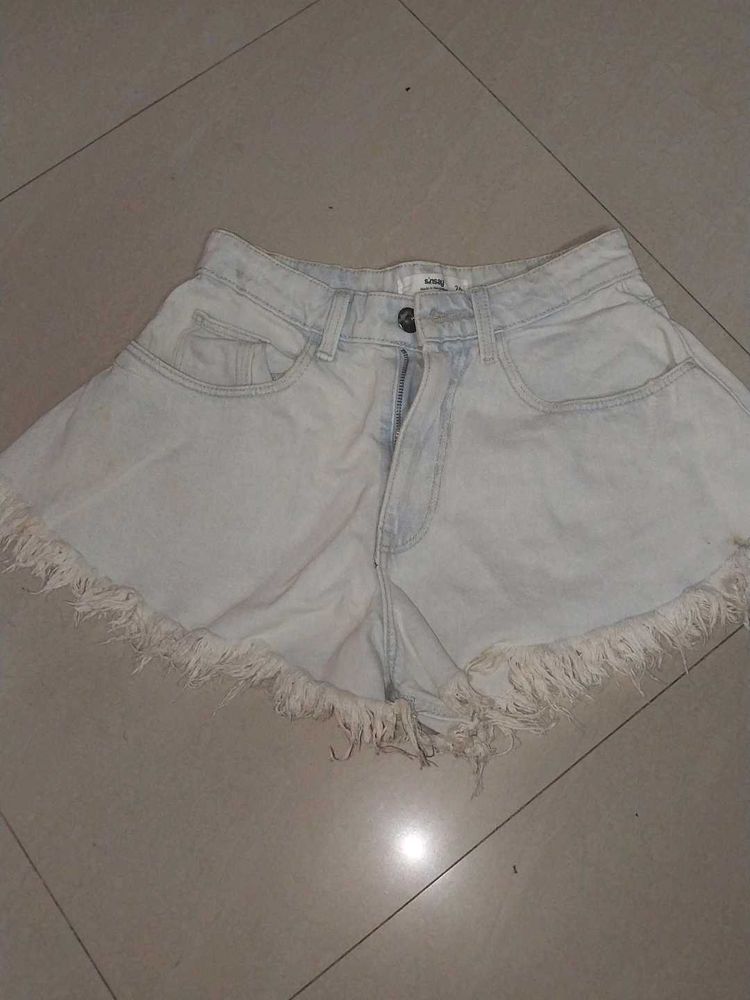 Mango Denim Fringed Shorts